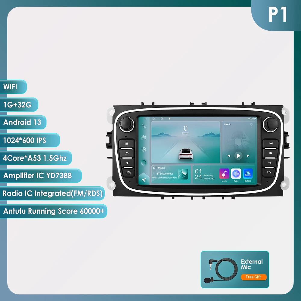 7" Android CarPlay Navigatie voor Ford Focus, S-Max, Mondeo, Galaxy & C-Max