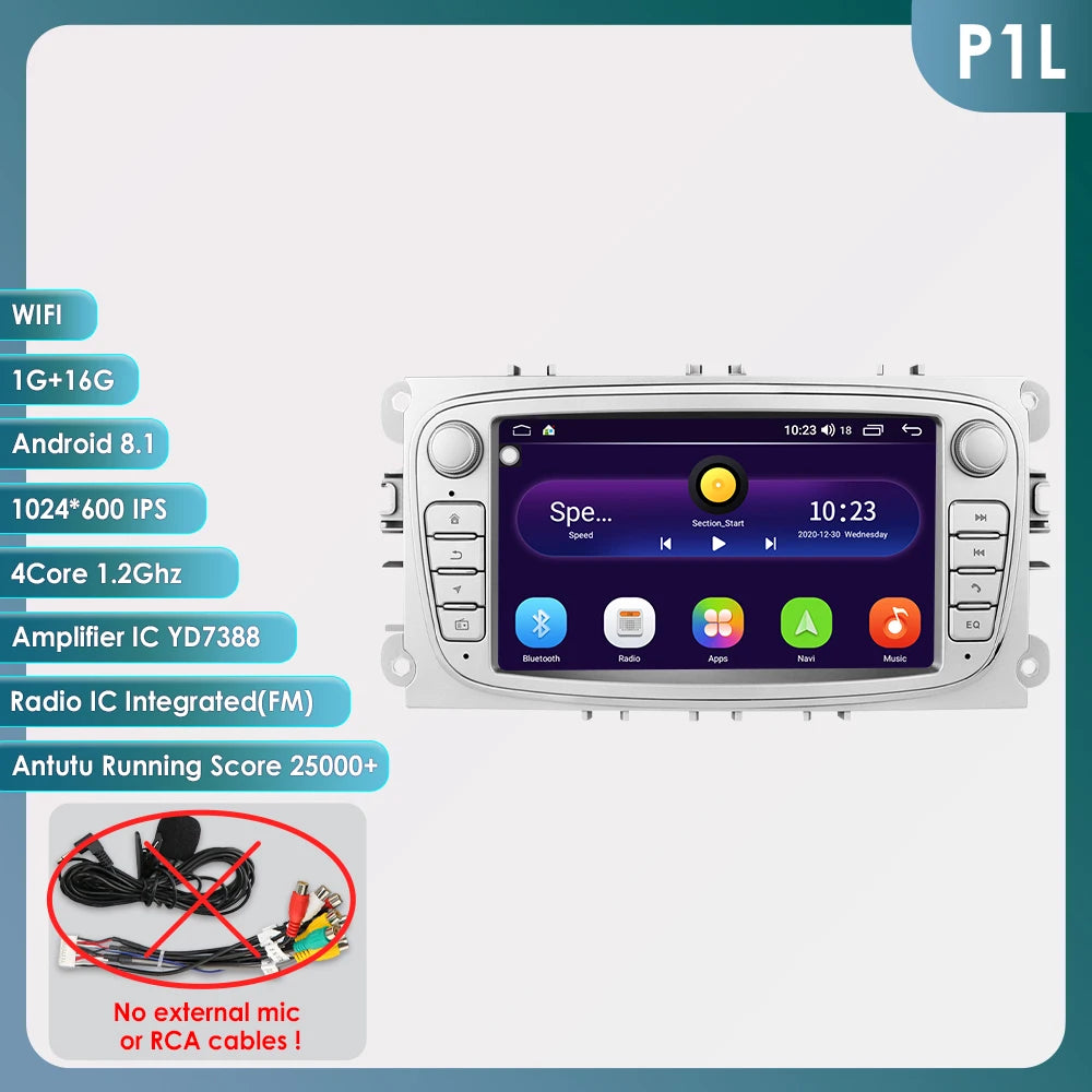 7" Android CarPlay Navigatie voor Ford Focus, S-Max, Mondeo, Galaxy & C-Max