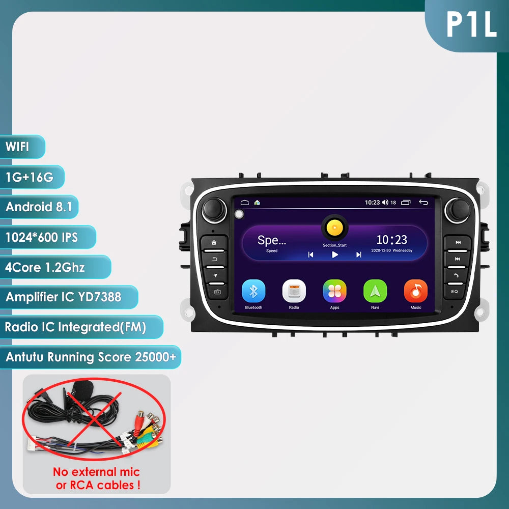 7" Android CarPlay Navigatie voor Ford Focus, S-Max, Mondeo, Galaxy & C-Max