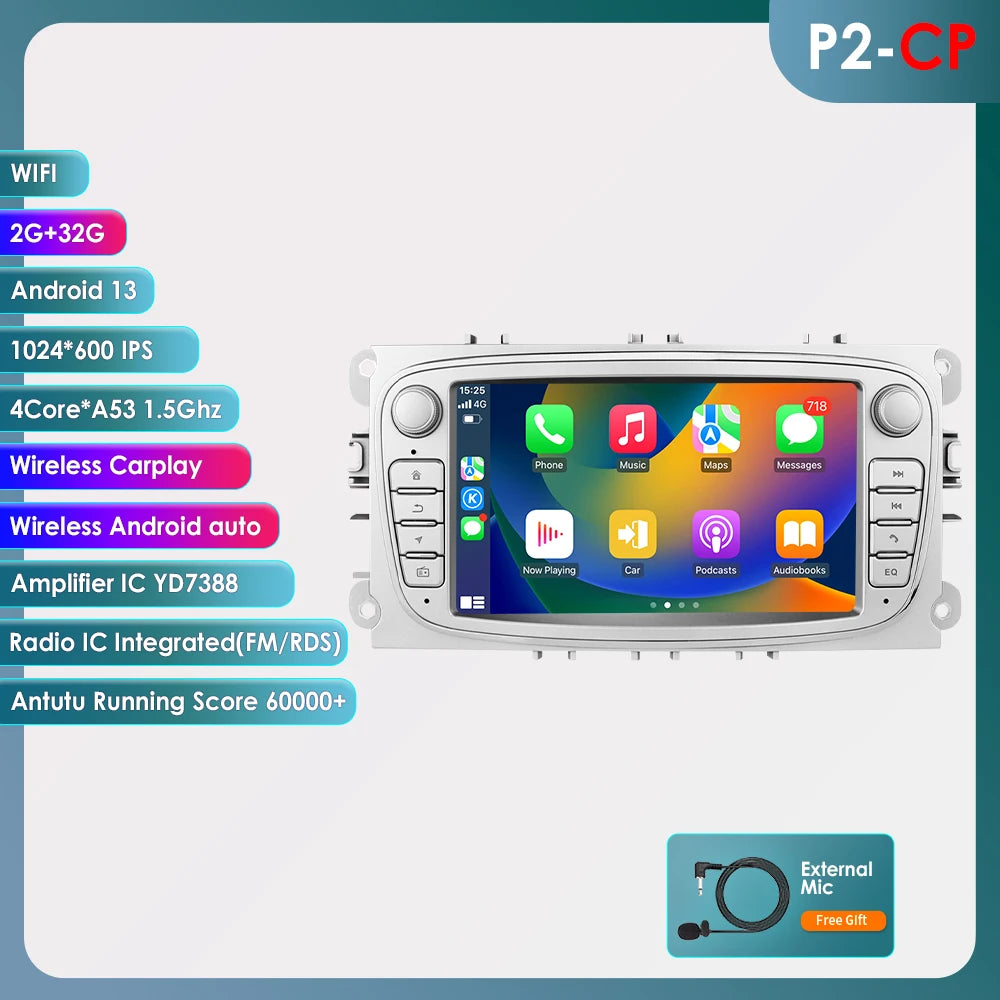 7" Android CarPlay Navigatie voor Ford Focus, S-Max, Mondeo, Galaxy & C-Max