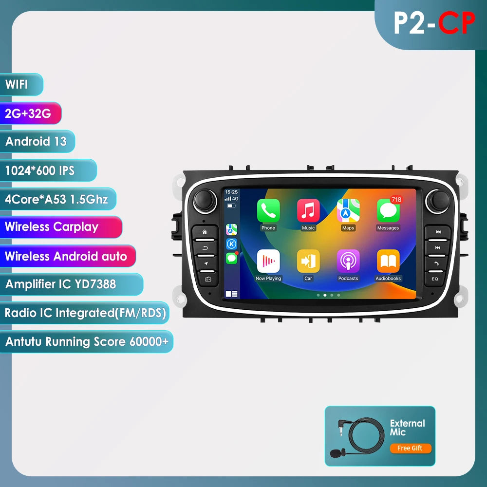 7" Android CarPlay Navigatie voor Ford Focus, S-Max, Mondeo, Galaxy & C-Max