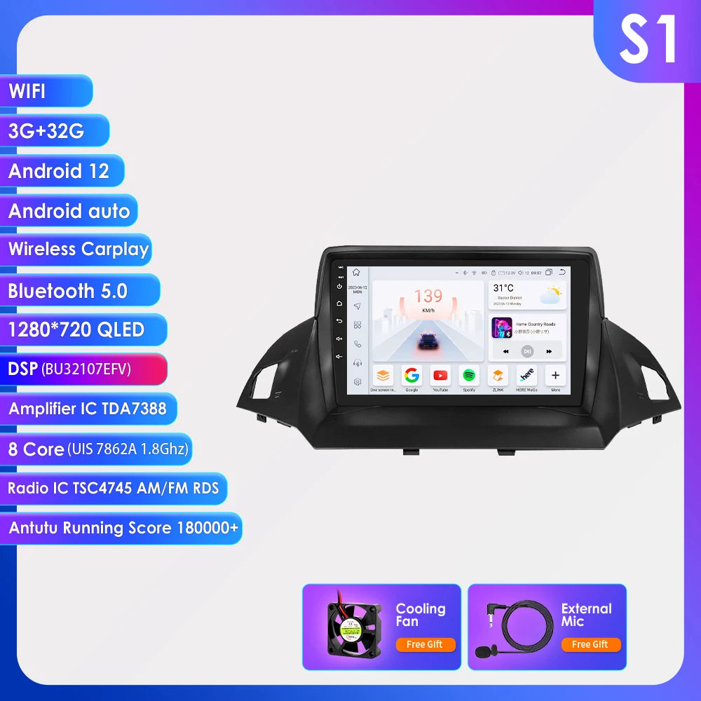 9" CarPlay Navigatie voor Ford Kuga 2 / Escape (2013–2017)