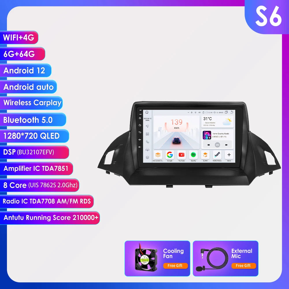 9" CarPlay Navigatie voor Ford Kuga 2 / Escape (2013–2017)