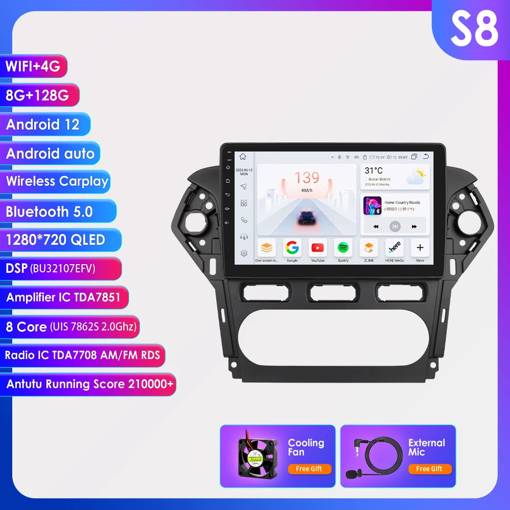 CarPlay Navigatie voor Ford Mondeo MK4 (2010–2014) | Android 13 | 8 Core