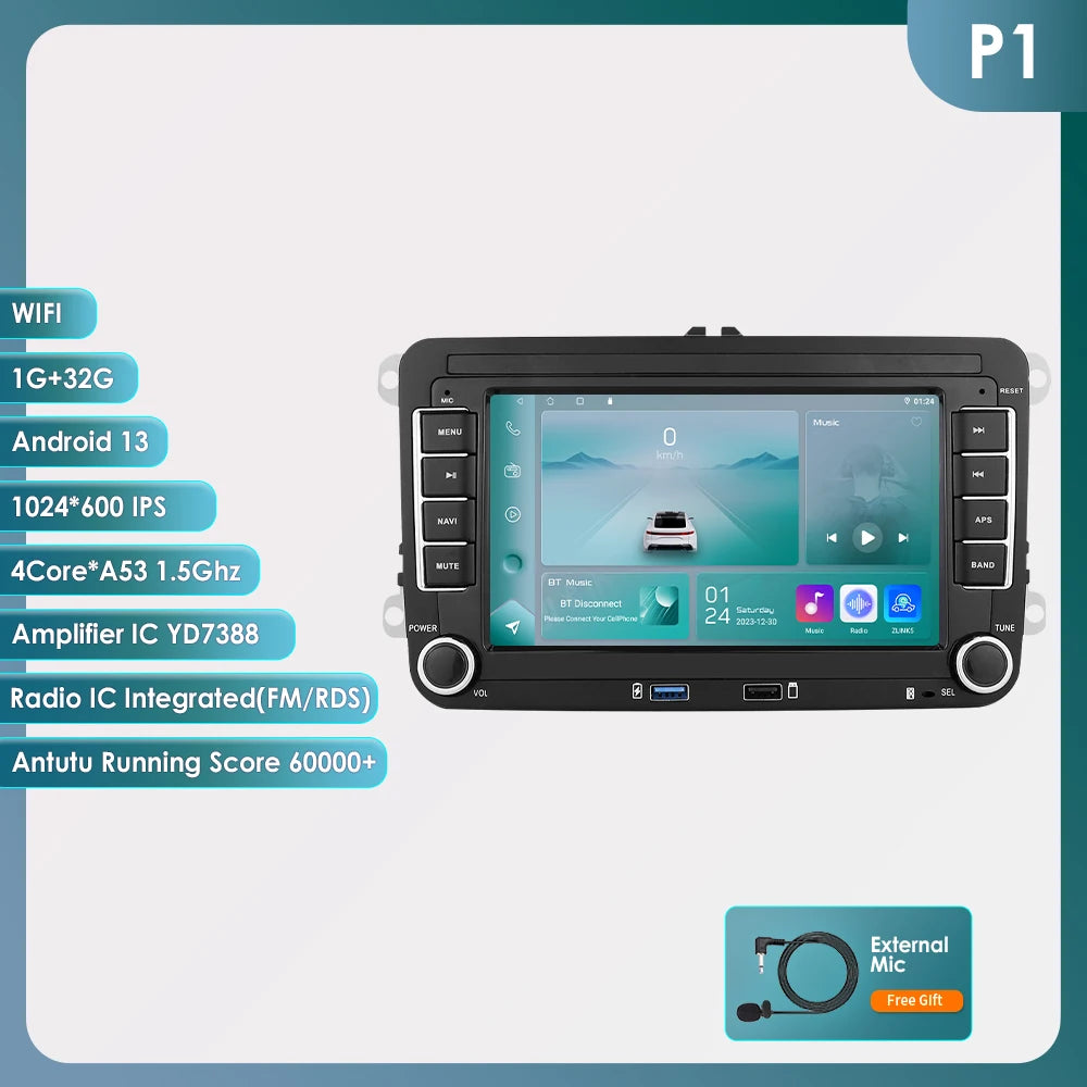 7" VW golf, polo, Seat & Skoda Navigatie | Draadloos Carplay