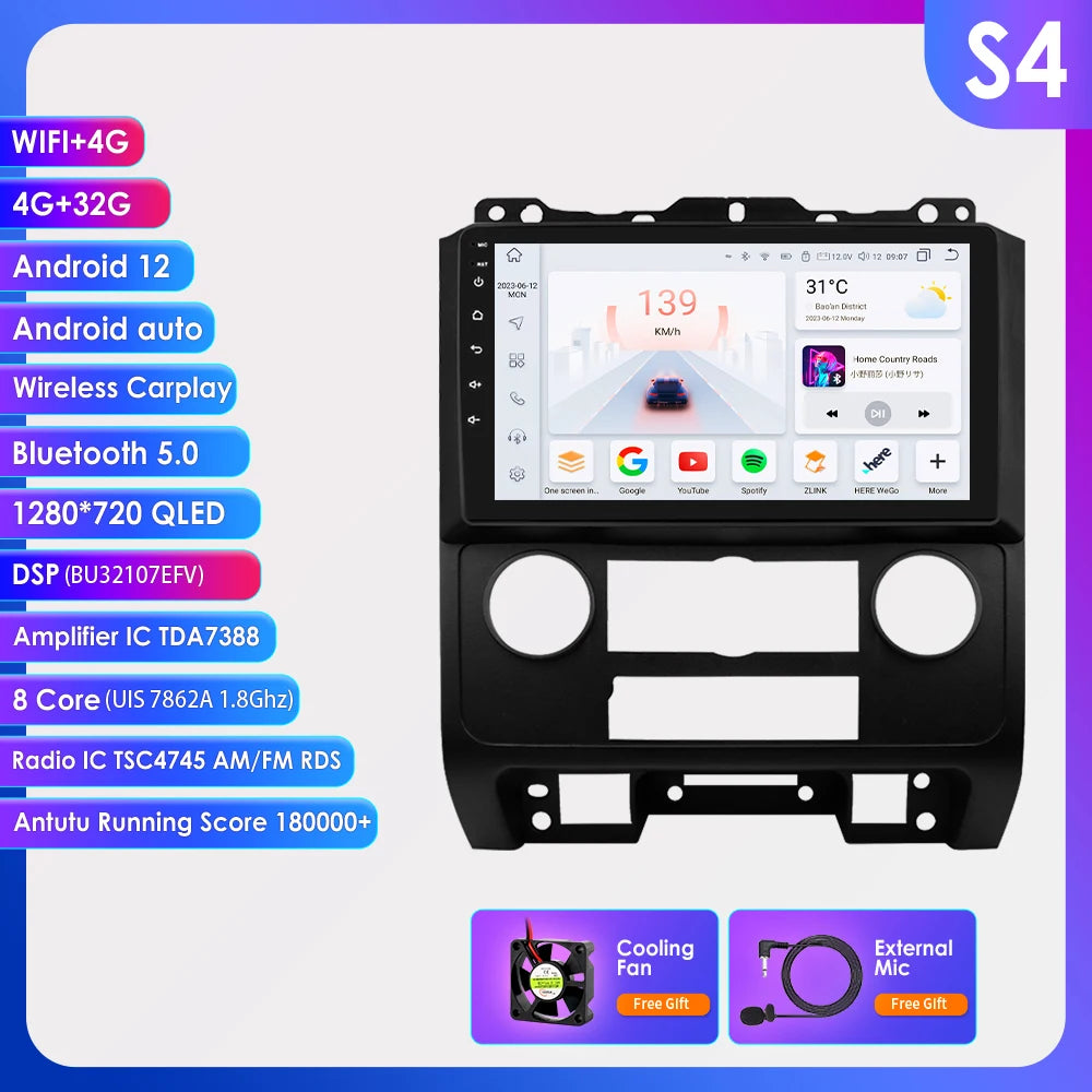 CarPlay Navigatie voor Ford Escape (2007–2012) | 9" Android Multimedia Systeem