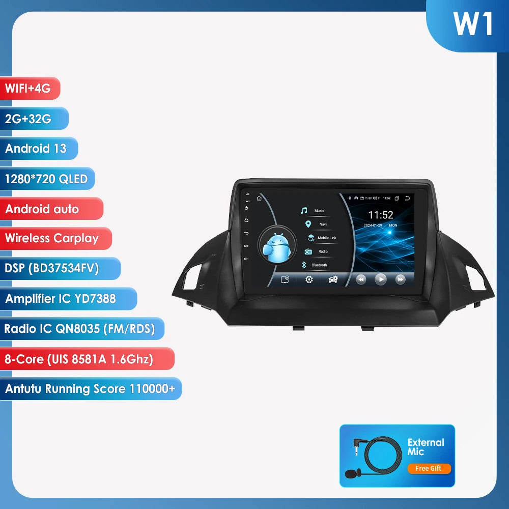 9" CarPlay Navigatie voor Ford Kuga 2 / Escape (2013–2017)