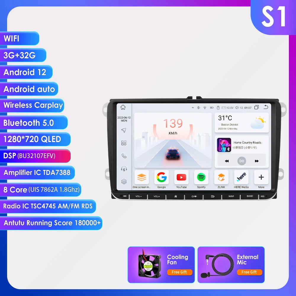 9” CarPlay Navigatie voor VW Golf, Passat, Tiguan, Touran (2005–2013)
