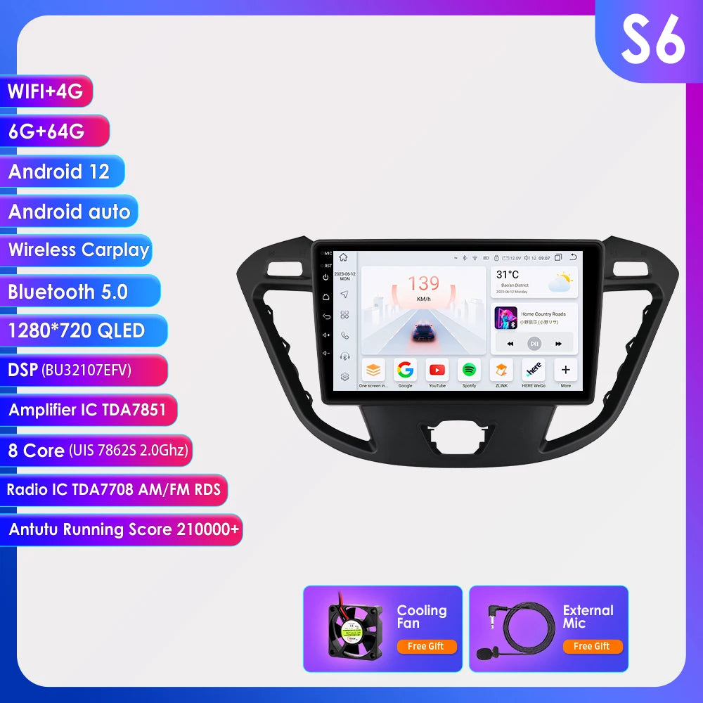 9" Android CarPlay Navigatie voor Ford Transit / Tourneo Custom (2013–2021)