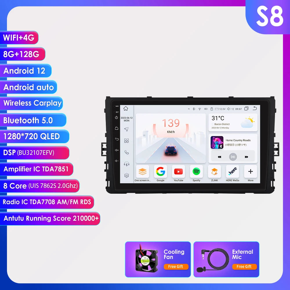9” CarPlay Navigatie voor VW MQB (Polo, T-Cross, T-Roc)