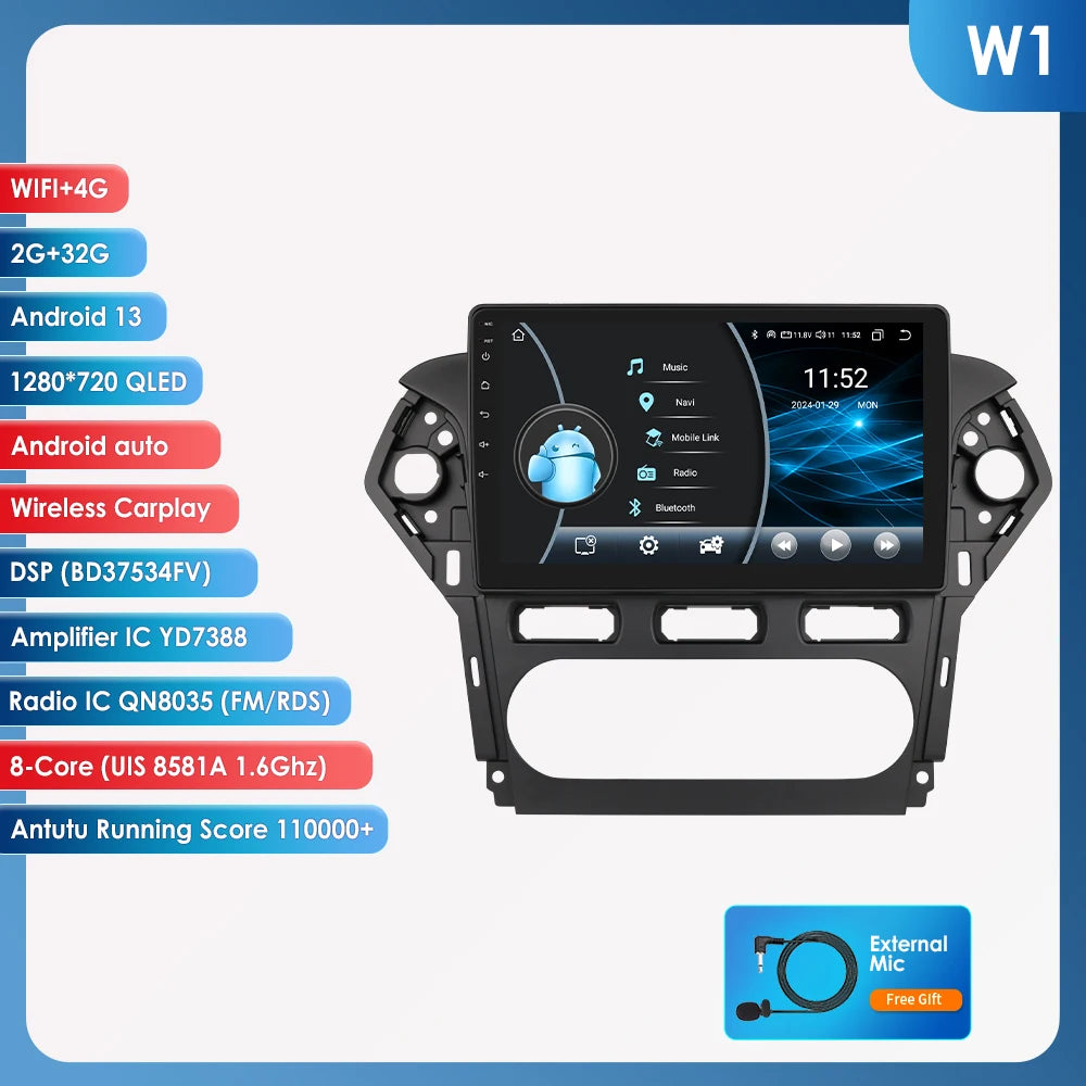 CarPlay Navigatie voor Ford Mondeo MK4 (2010–2014) | Android 13 | 8 Core