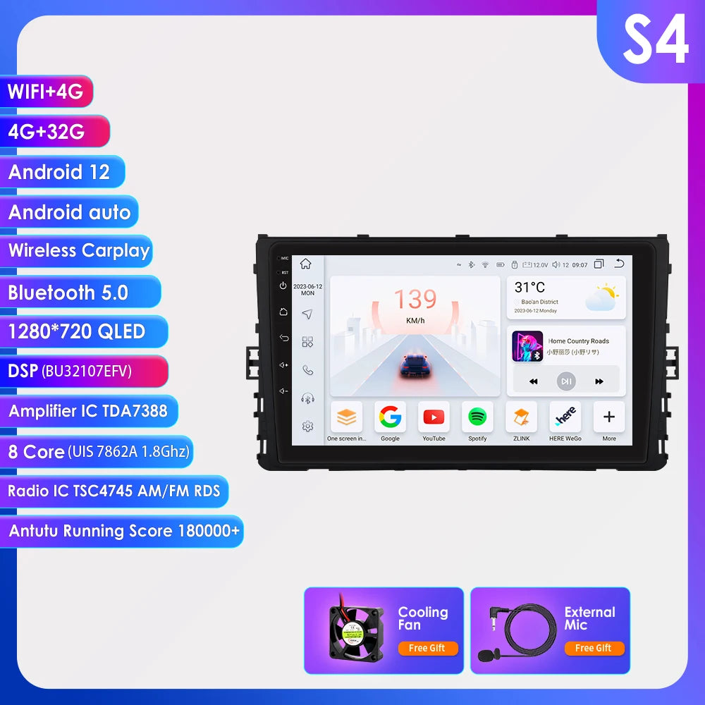 9” CarPlay Navigatie voor VW MQB (Polo, T-Cross, T-Roc)