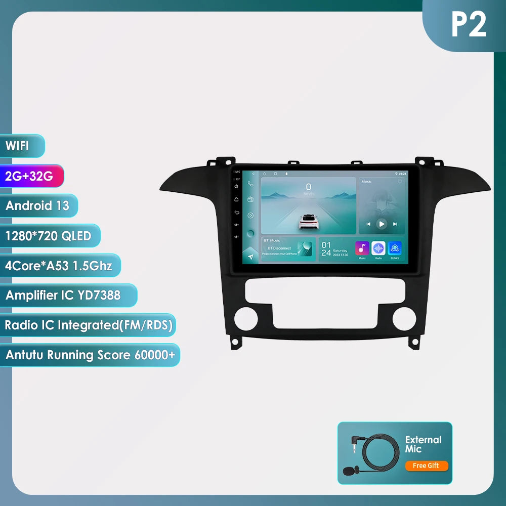 9" CarPlay Navigatie voor Ford S-Max (2007–2015) – Android 13, GPS & Draadloos