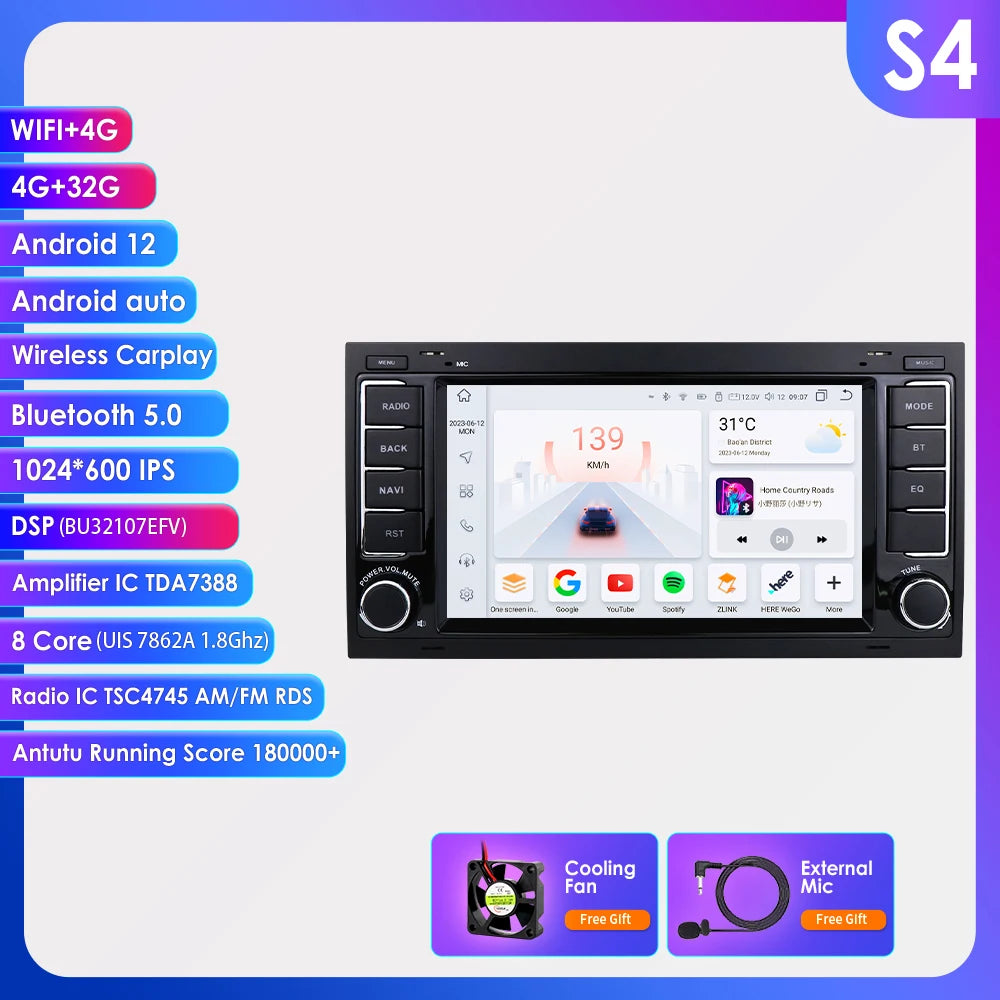 7” CarPlay Navigatie voor VW Touareg & Transporter T5 (2004–2011)
