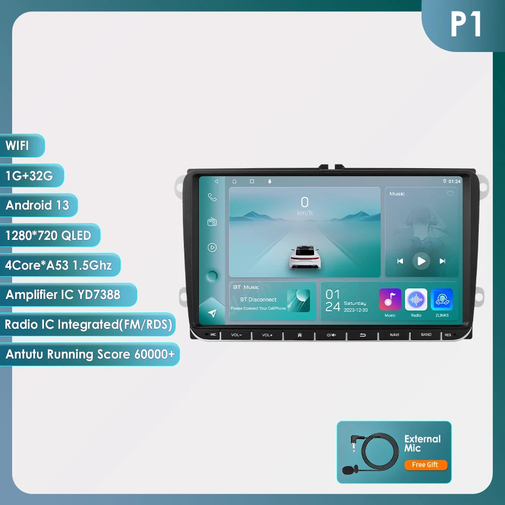 9” CarPlay Navigatie voor VW Golf, Passat, Tiguan, Touran (2005–2013)