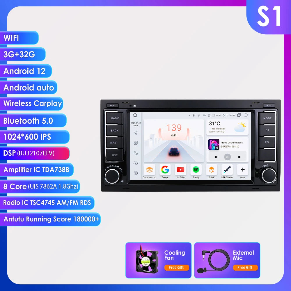 7” CarPlay Navigatie voor VW Touareg & Transporter T5 (2004–2011)