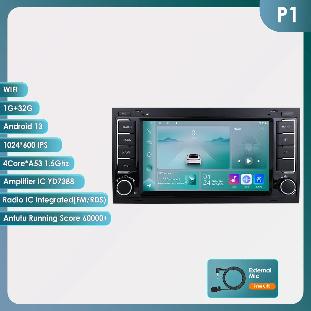 7” CarPlay Navigatie voor VW Touareg & Transporter T5 (2004–2011)