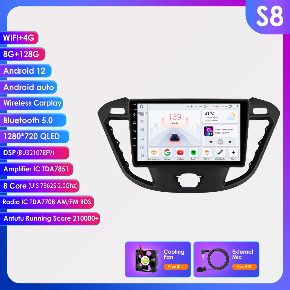 9" Android CarPlay Navigatie voor Ford Transit / Tourneo Custom (2013–2021)