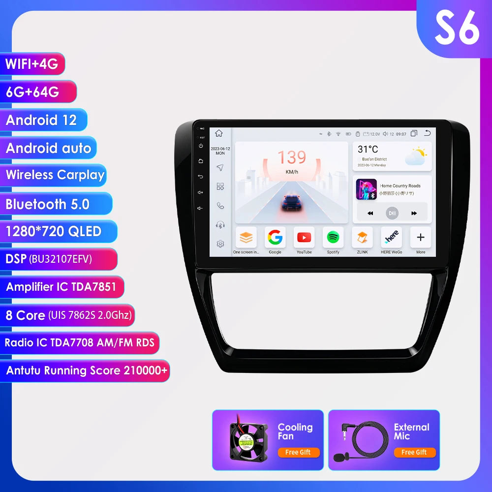10.1” CarPlay Navigatie voor VW Jetta 6 (2011–2018)