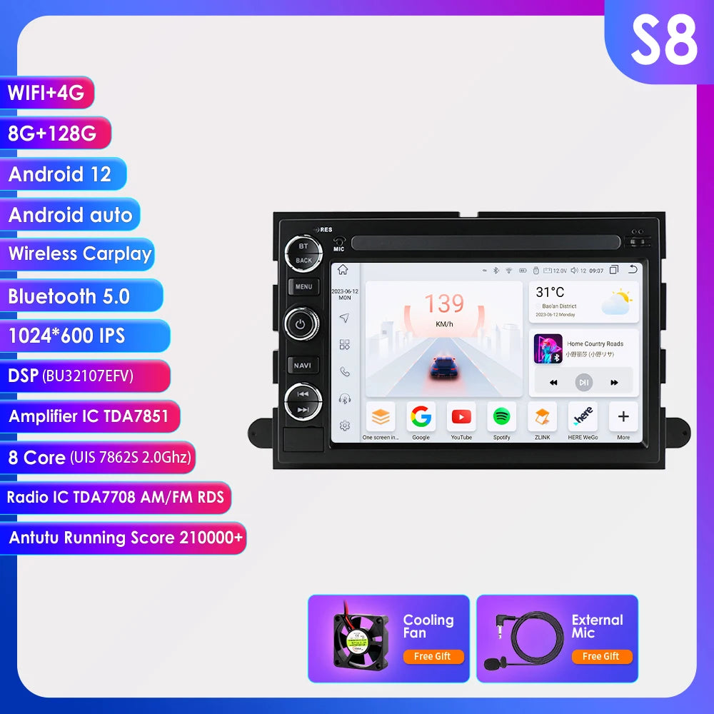 7" Android CarPlay Navigatie voor Ford F150, Explorer, Mustang & Lincoln (8+128GB)