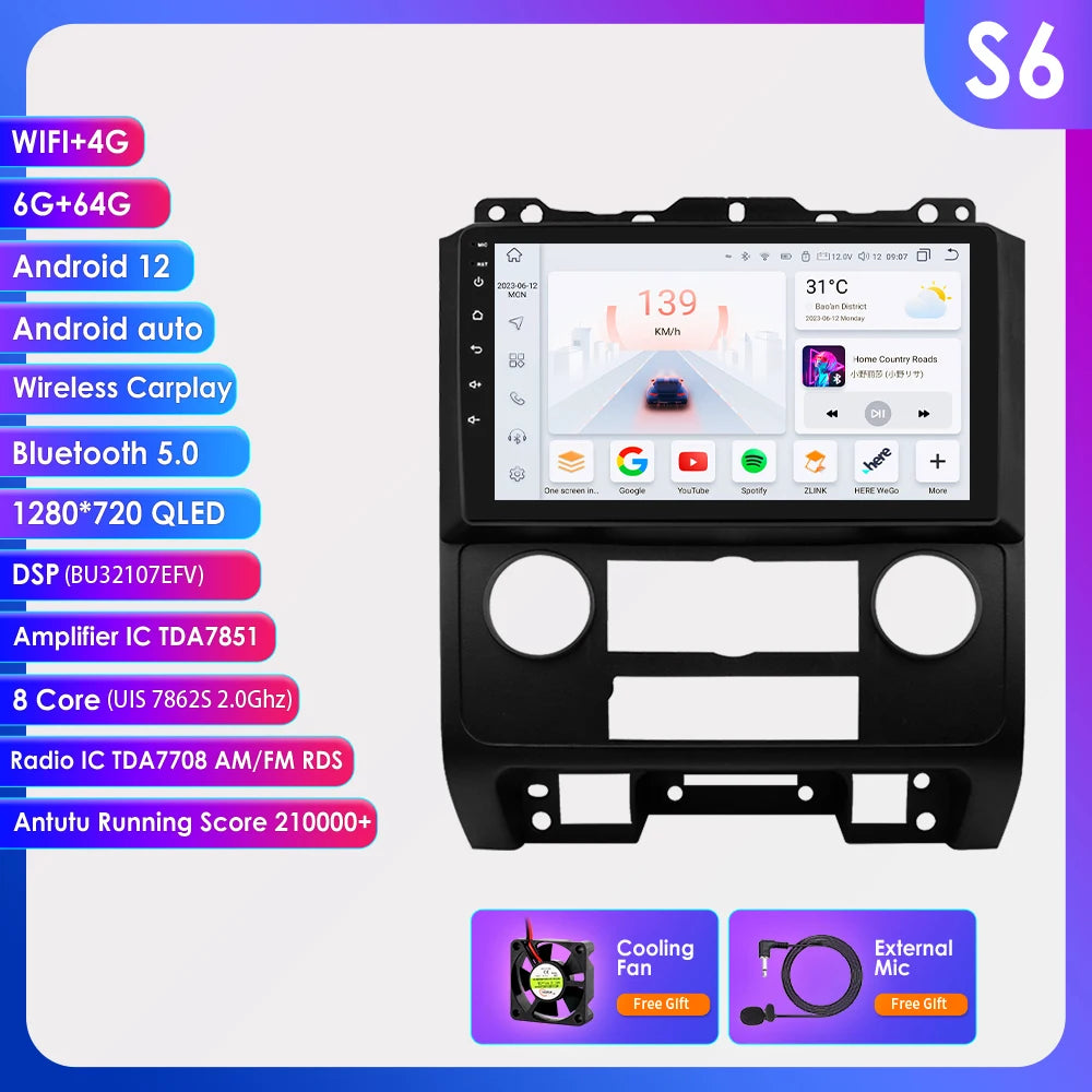 CarPlay Navigatie voor Ford Escape (2007–2012) | 9" Android Multimedia Systeem