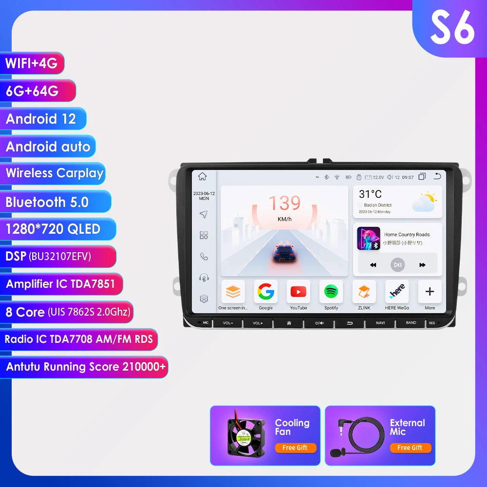9” CarPlay Navigatie voor VW Golf, Passat, Tiguan, Touran (2005–2013)