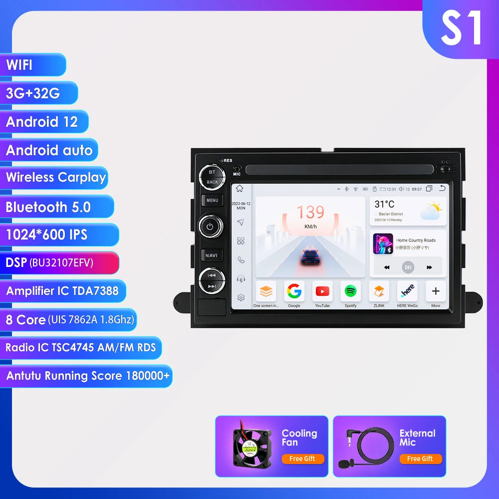 7" Android CarPlay Navigatie voor Ford F150, Explorer, Mustang & Lincoln (8+128GB)