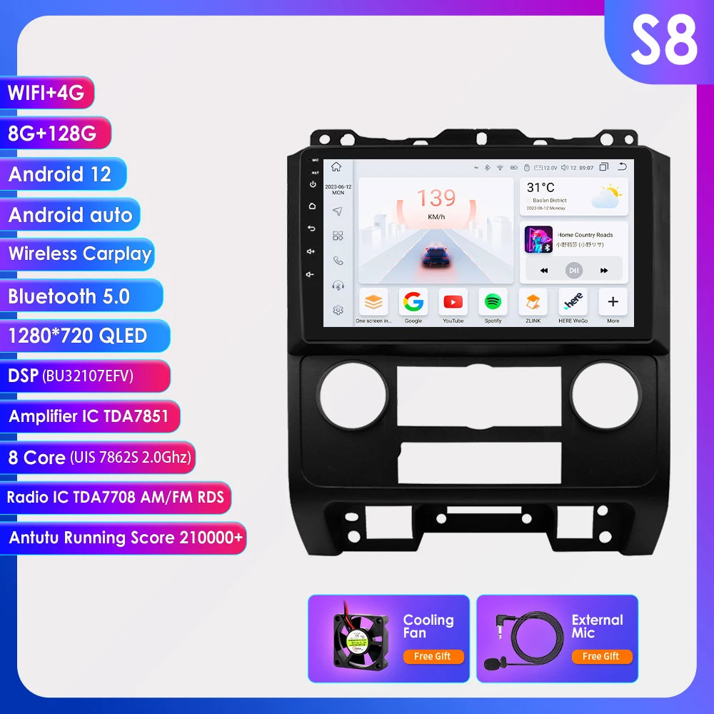 CarPlay Navigatie voor Ford Escape (2007–2012) | 9" Android Multimedia Systeem