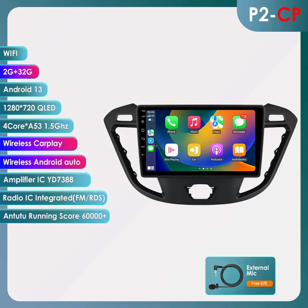 9" Android CarPlay Navigatie voor Ford Transit / Tourneo Custom (2013–2021)