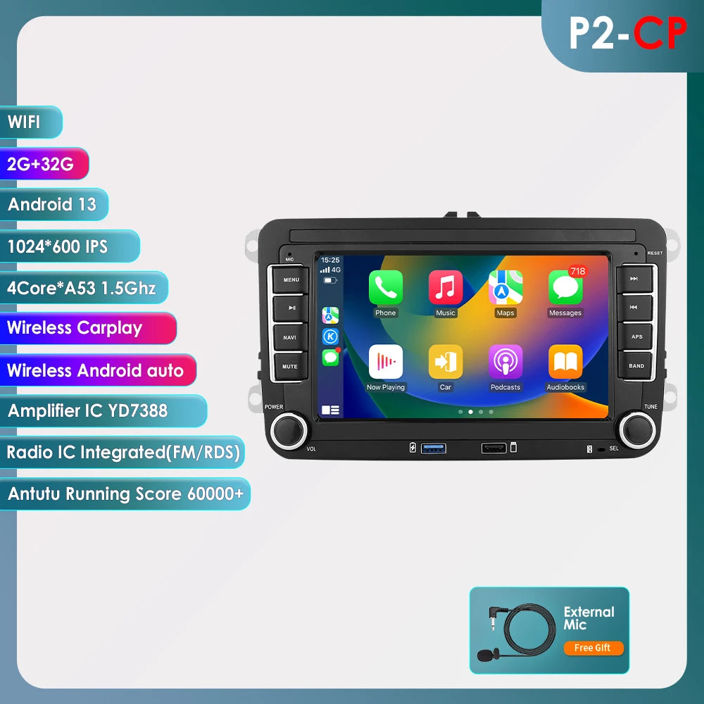 7" VW golf, polo, Seat & Skoda Navigatie | Draadloos Carplay