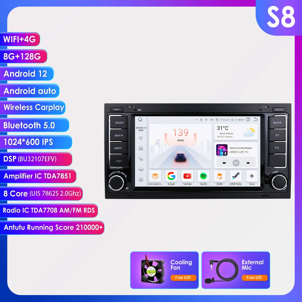 7” CarPlay Navigatie voor VW Touareg & Transporter T5 (2004–2011)