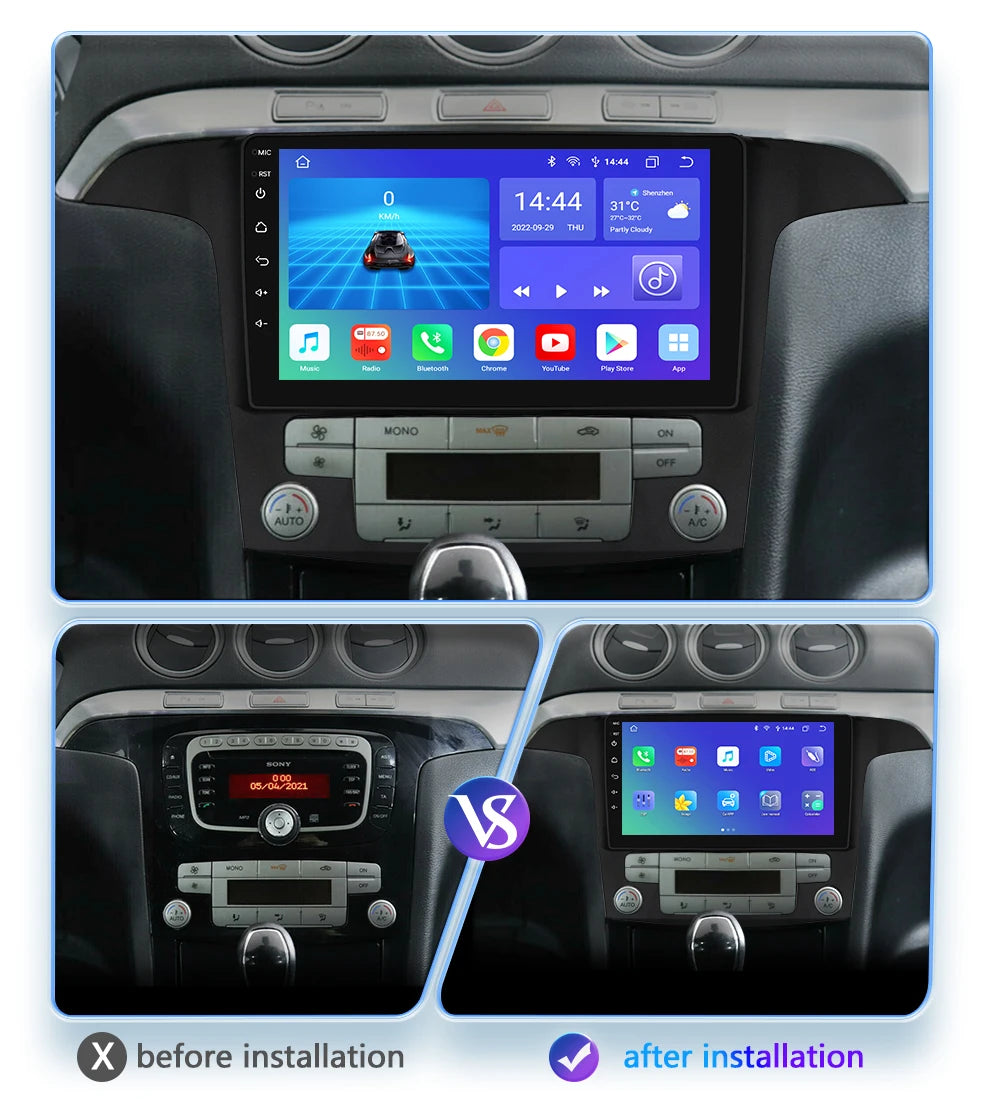 9" CarPlay Navigatie voor Ford S-Max (2007–2015) – Android 13, GPS & Draadloos