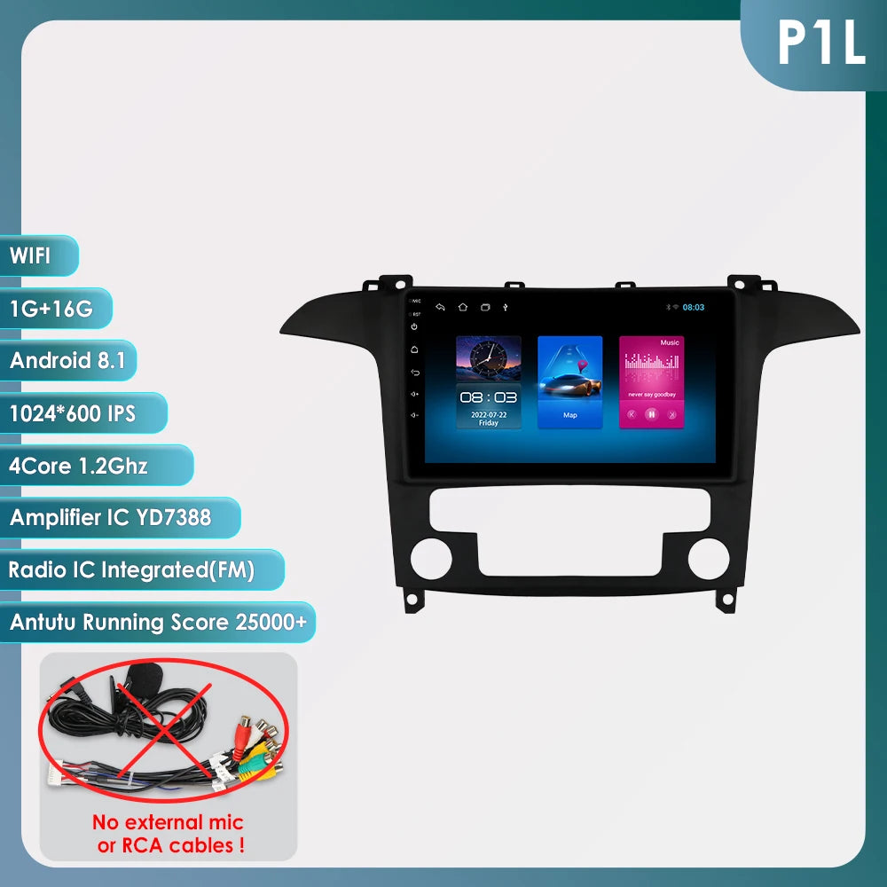 9" CarPlay Navigatie voor Ford S-Max (2007–2015) – Android 13, GPS & Draadloos