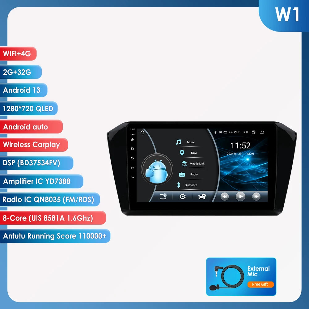 10.1” CarPlay Navigatie voor VW Passat B8 (2015–2020)