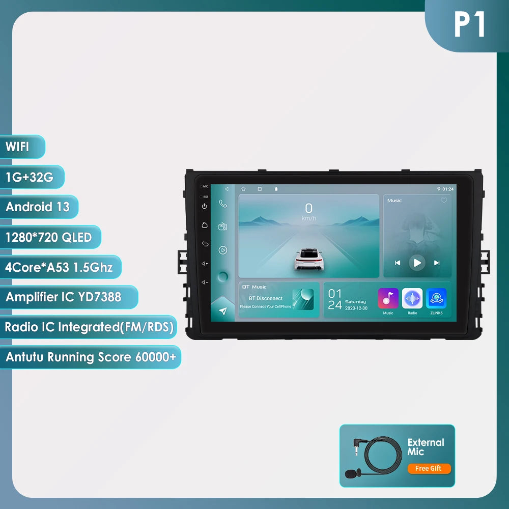 9” CarPlay Navigatie voor VW MQB (Polo, T-Cross, T-Roc)