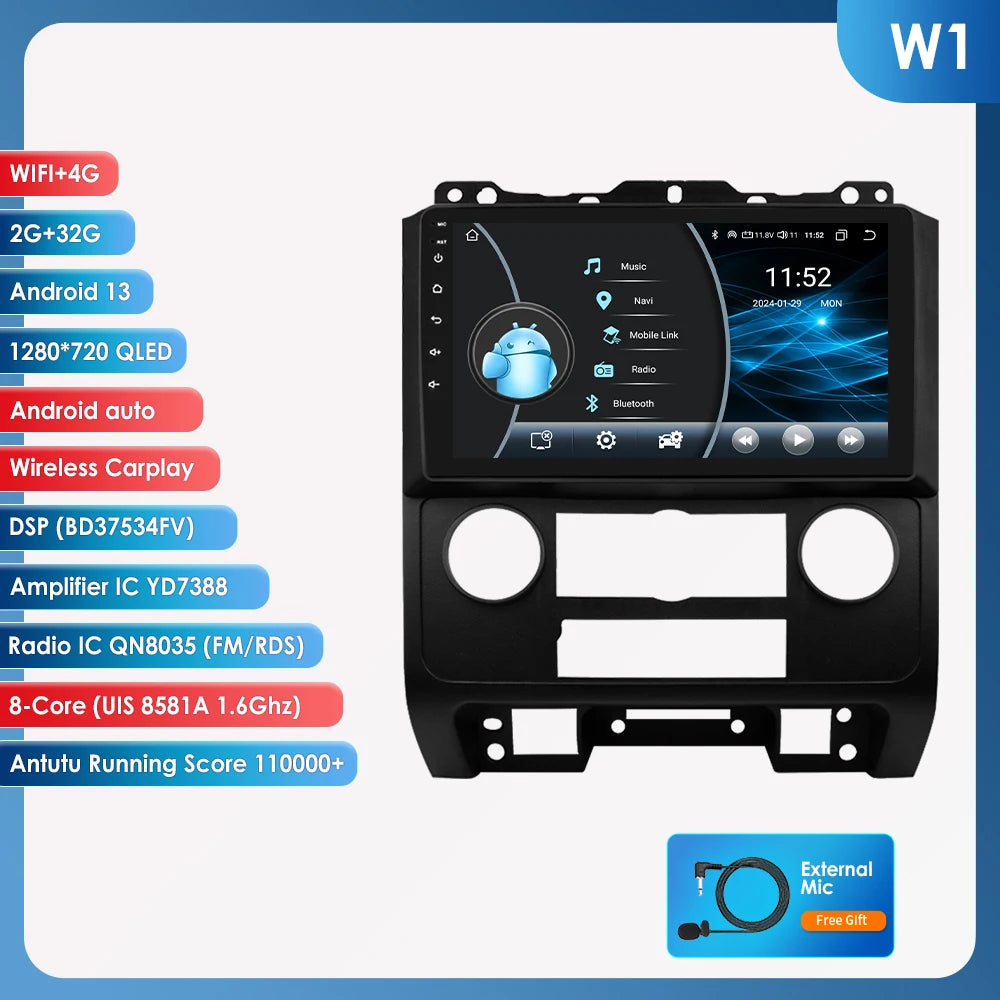 CarPlay Navigatie voor Ford Escape (2007–2012) | 9" Android Multimedia Systeem