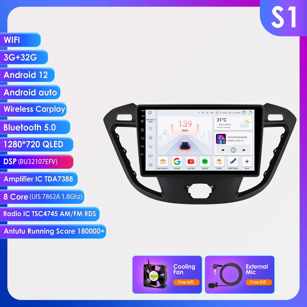 9" Android CarPlay Navigatie voor Ford Transit / Tourneo Custom (2013–2021)