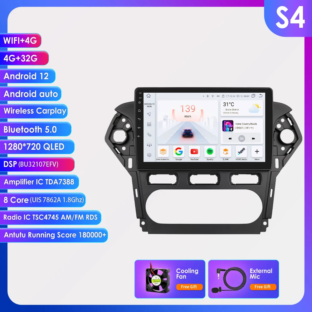 CarPlay Navigatie voor Ford Mondeo MK4 (2010–2014) | Android 13 | 8 Core