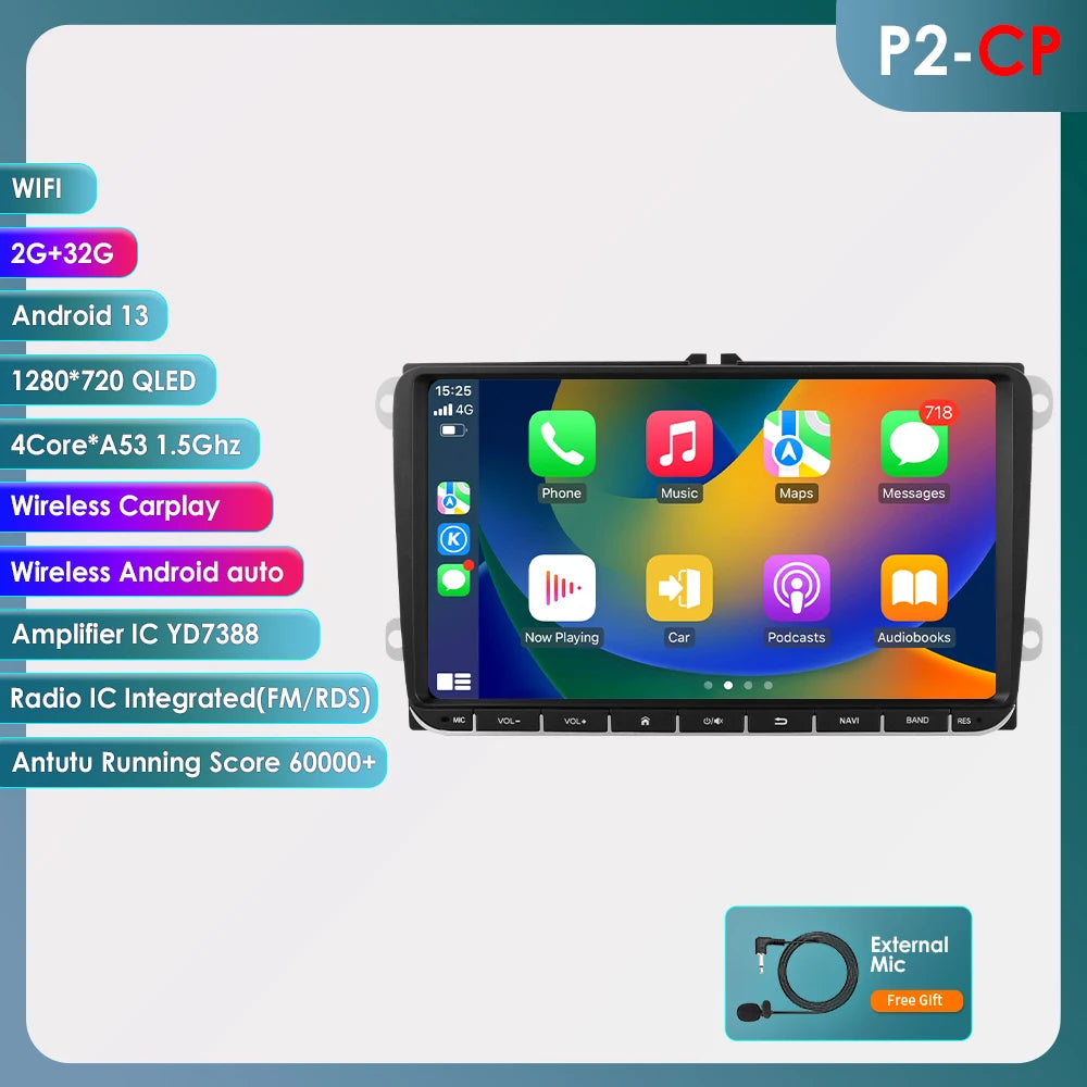 9” CarPlay Navigatie voor VW Golf, Passat, Tiguan, Touran (2005–2013)