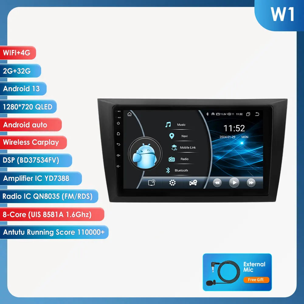 9” CarPlay Navigatie voor VW Golf 6 (2008–2016) – Android 13 | Draadloos