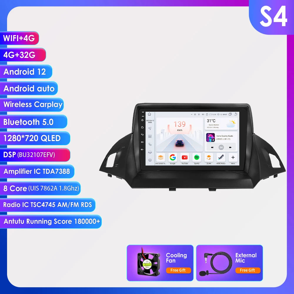 9" CarPlay Navigatie voor Ford Kuga 2 / Escape (2013–2017)