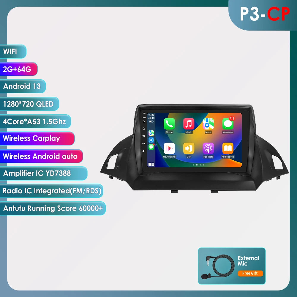 9" CarPlay Navigatie voor Ford Kuga 2 / Escape (2013–2017)