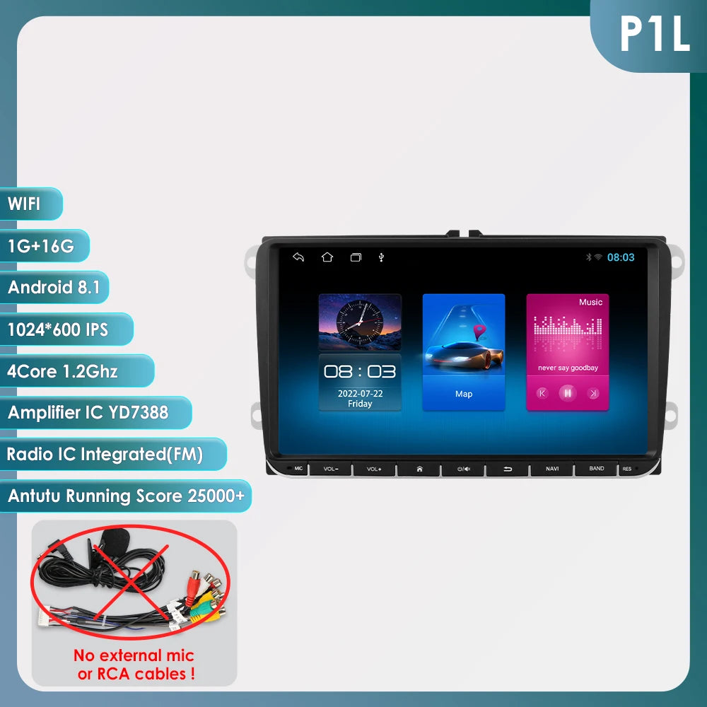 9” CarPlay Navigatie voor VW Golf, Passat, Tiguan, Touran (2005–2013)