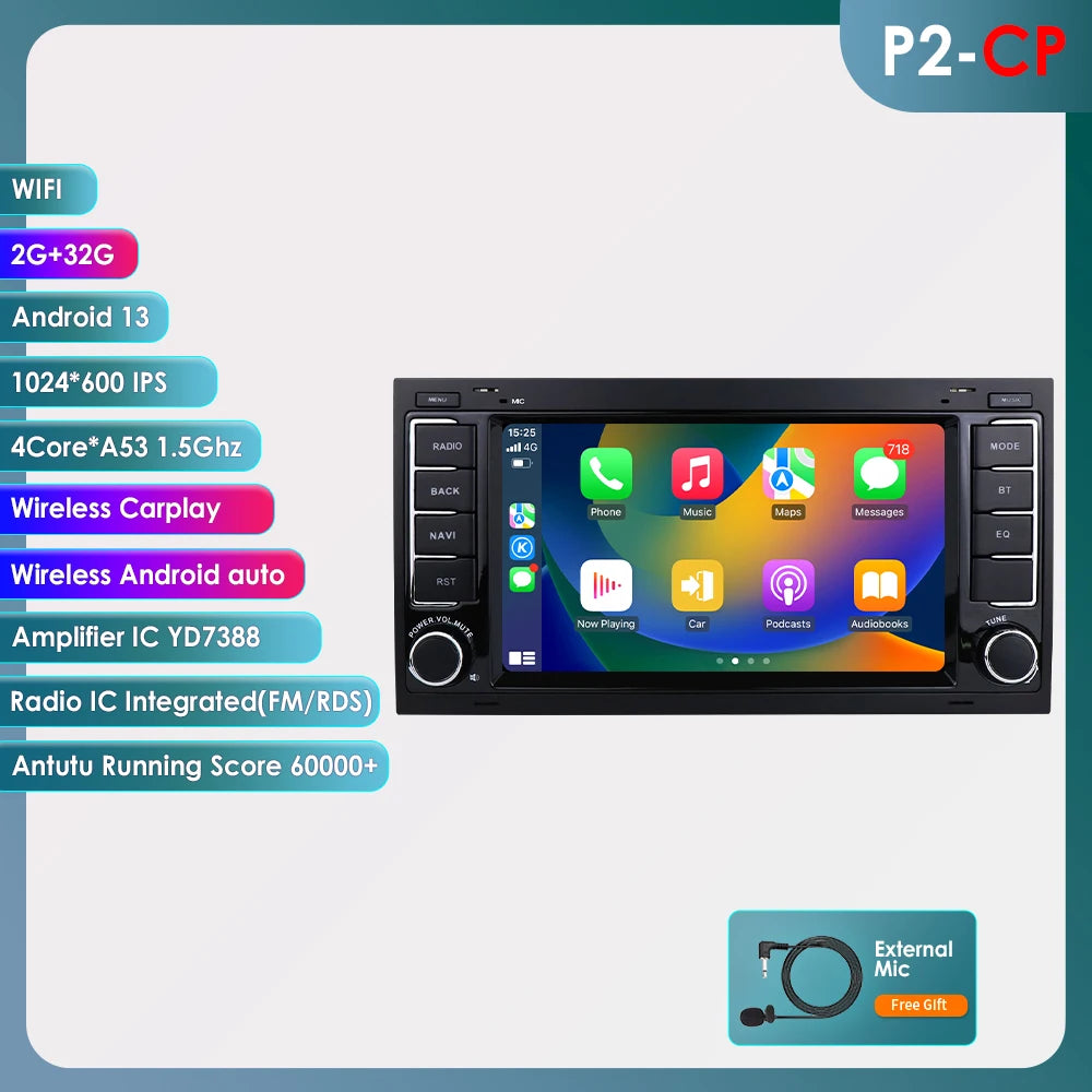 7” CarPlay Navigatie voor VW Touareg & Transporter T5 (2004–2011)