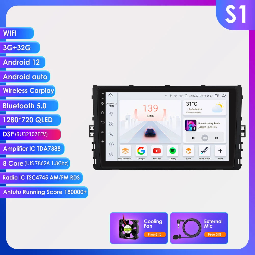 9” CarPlay Navigatie voor VW MQB (Polo, T-Cross, T-Roc)