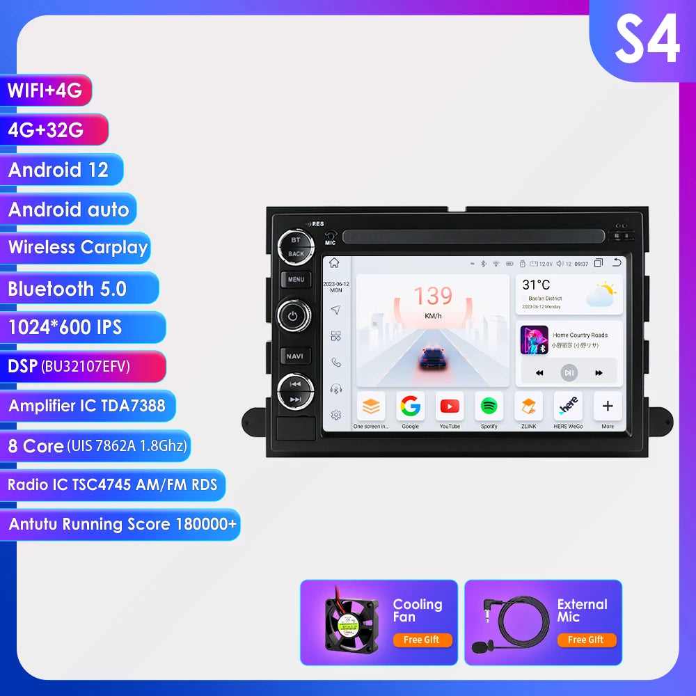 7" Android CarPlay Navigatie voor Ford F150, Explorer, Mustang & Lincoln (8+128GB)