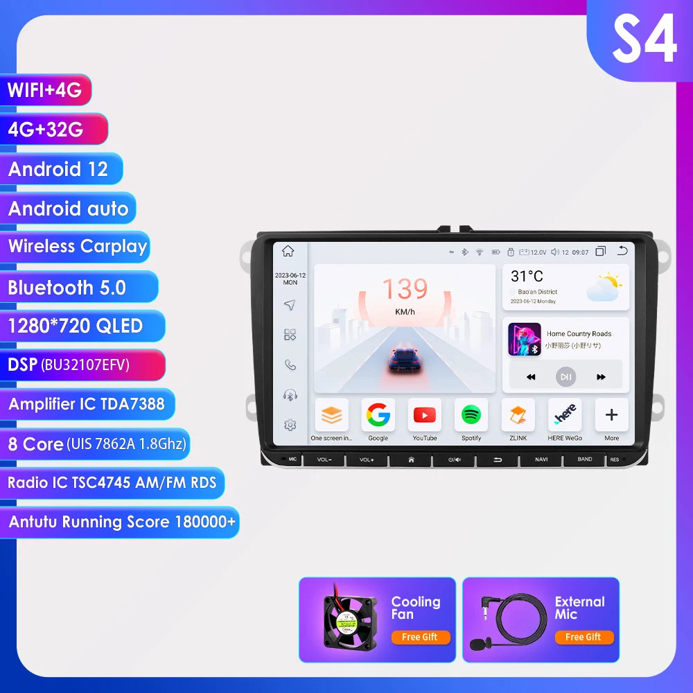 9” CarPlay Navigatie voor VW Golf, Passat, Tiguan, Touran (2005–2013)