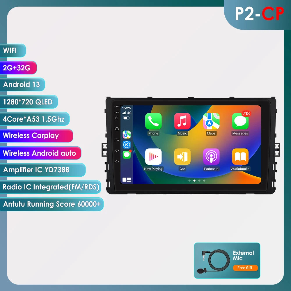 9” CarPlay Navigatie voor VW MQB (Polo, T-Cross, T-Roc)