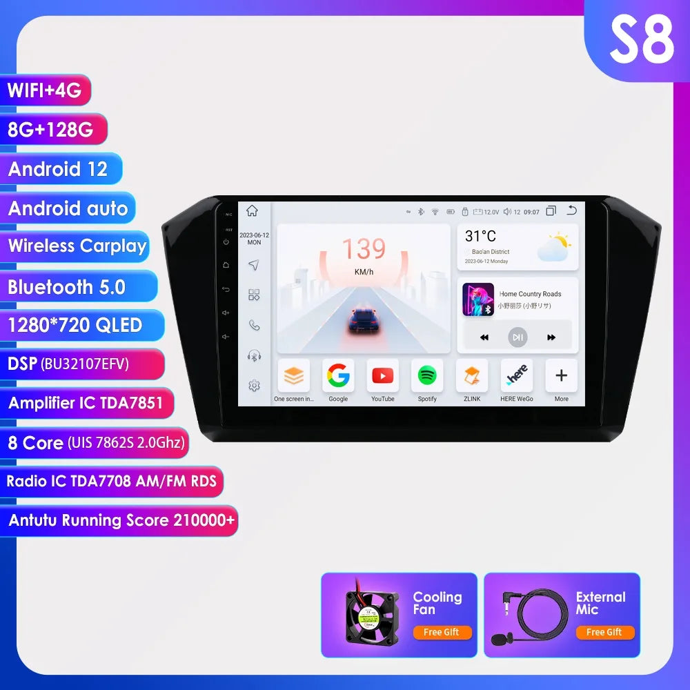 10.1” CarPlay Navigatie voor VW Passat B8 (2015–2020)