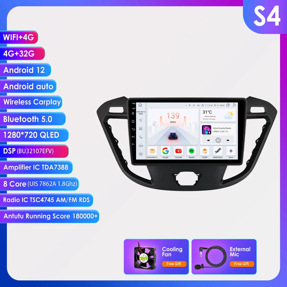 9" Android CarPlay Navigatie voor Ford Transit / Tourneo Custom (2013–2021)